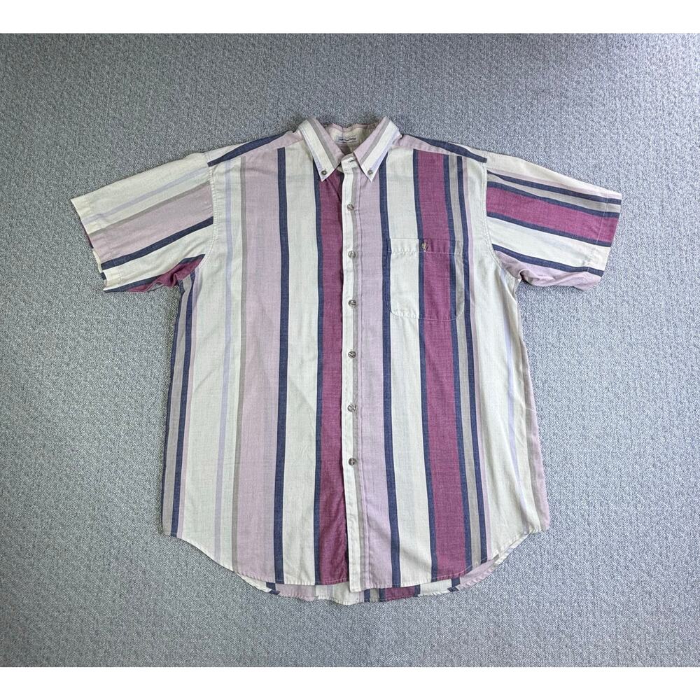 Manhattan Single Stitch Vintage Shirt Sz L Striped Retro 70's 80's VTG